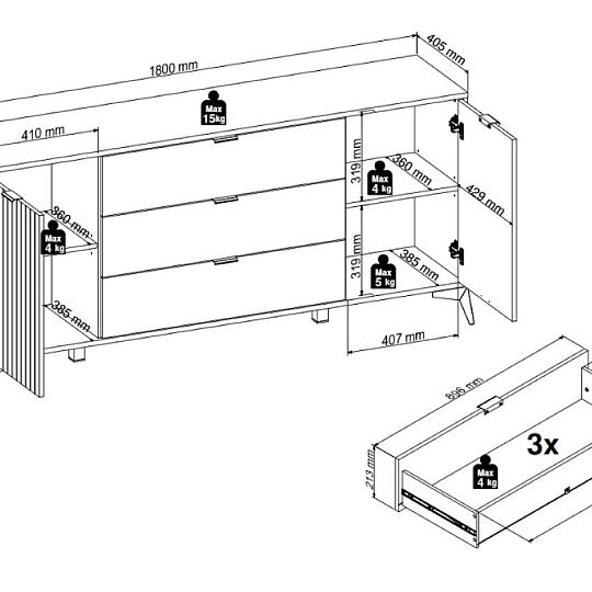 LAMEA komoda KOM2D3S/180, dub artisan