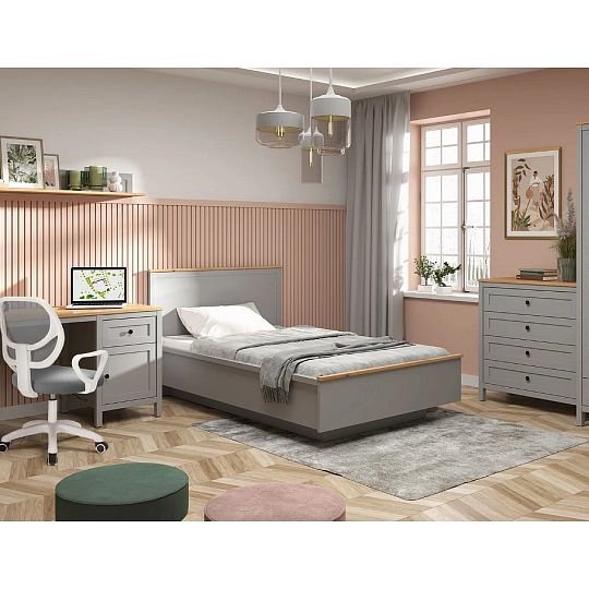 SALGA postel 90 cm + rošt, šedá arktisgrau/dub artisan