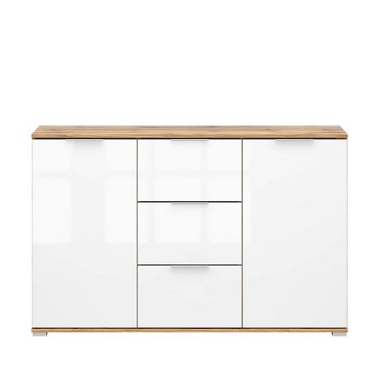 Zele Komoda KOM2D3S, dub wotan/bílý lesk