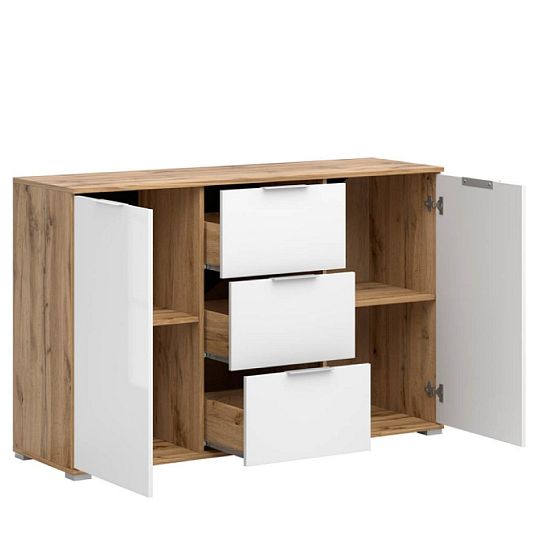 Zele Komoda KOM2D3S, dub wotan/bílý lesk