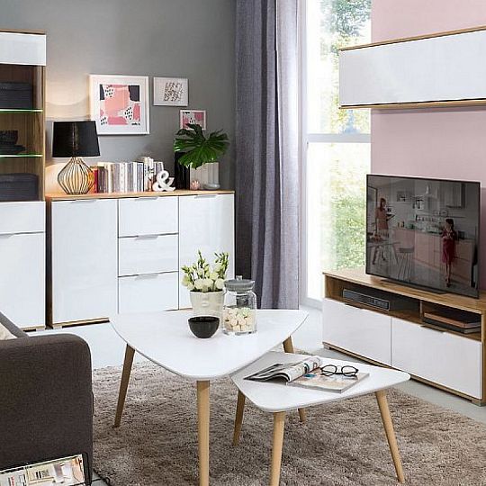 Zele Komoda KOM2D3S, dub wotan/bílý lesk