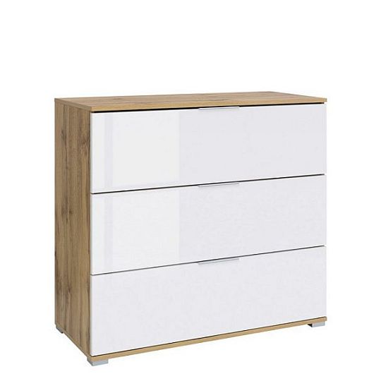 Zele Šuplíková komoda KOM3S, dub wotan/bílý lesk