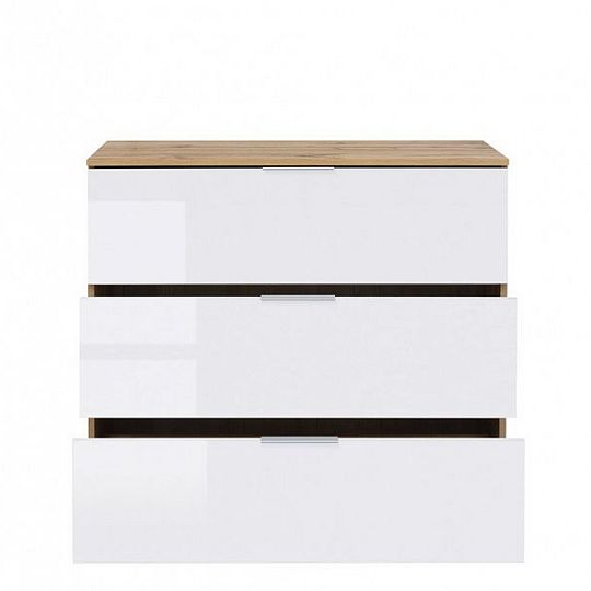 Zele Šuplíková komoda KOM3S, dub wotan/bílý lesk