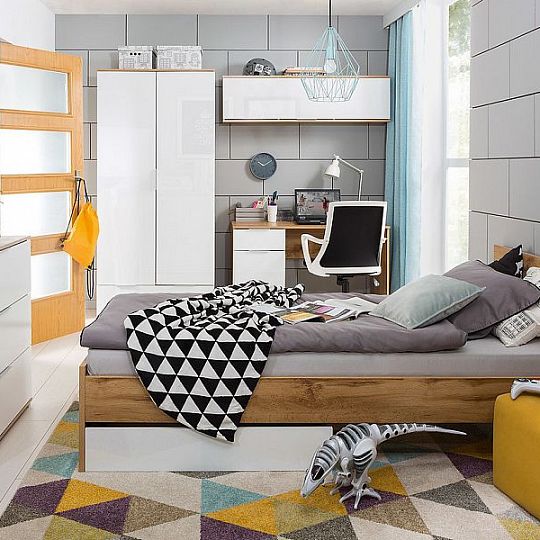 Zele Šuplíková komoda KOM3S, dub wotan/bílý lesk