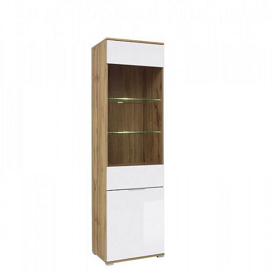 Zele Vitrína REG1W1D, dub wotan/bílý lesk