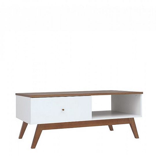 Heda Konferenční stolek LAW1S, Bílá/modřín sibiu zlatý/bílý lesk