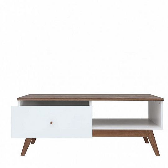 Heda Konferenční stolek LAW1S, Bílá/modřín sibiu zlatý/bílý lesk