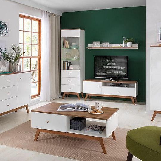 Heda Konferenční stolek LAW1S, Bílá/modřín sibiu zlatý/bílý lesk