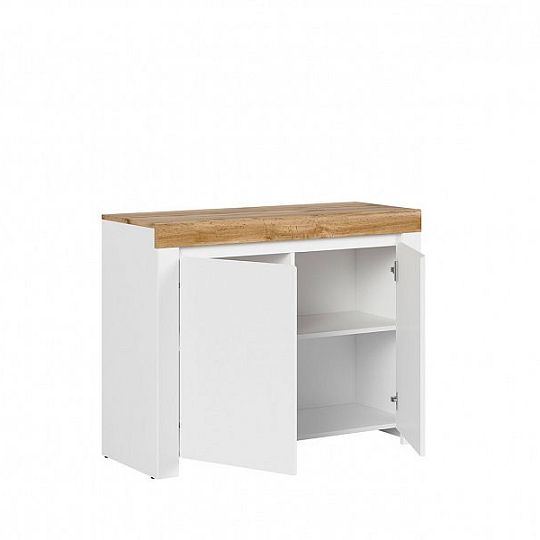 HOLTEN skříňka KOM2D, bílá/dub wotan/bílý lesk