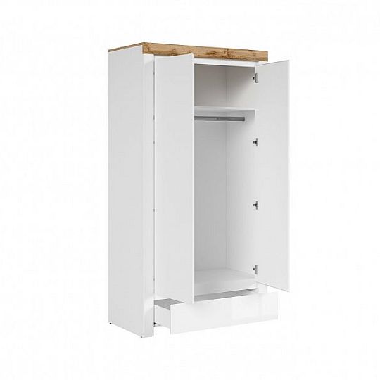 HOLTEN Skříň SZF2D1S, dub wotan/bílý lesk