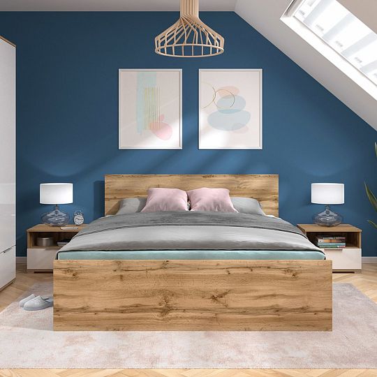 ZELE noční stolek KOM1S dub wotan/bílý lesk