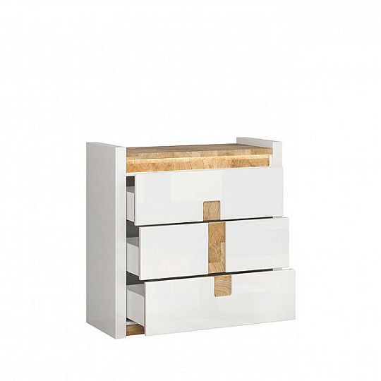 ALAMEDA komoda KOM3S bílý lesk/dub westminster