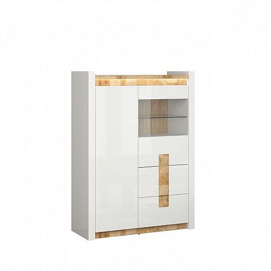 ALAMEDA vitrína REG1W1D2S, bílý lesk/dub westminster