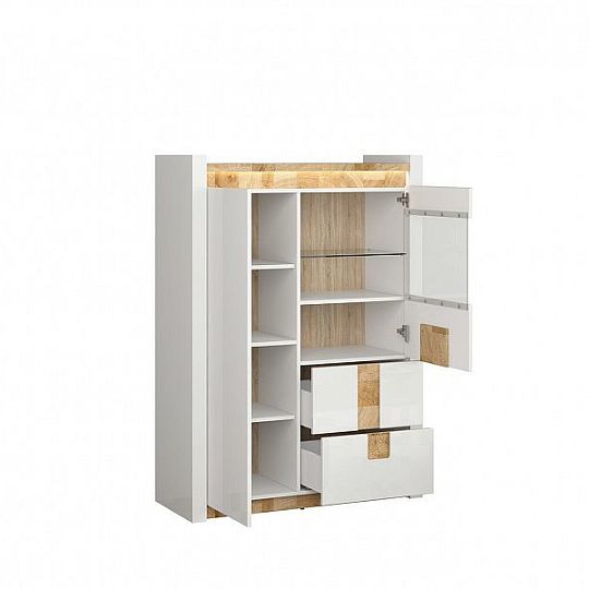 ALAMEDA vitrína REG1W1D2S, bílý lesk/dub westminster