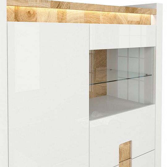 ALAMEDA vitrína REG1W1D2S, bílý lesk/dub westminster