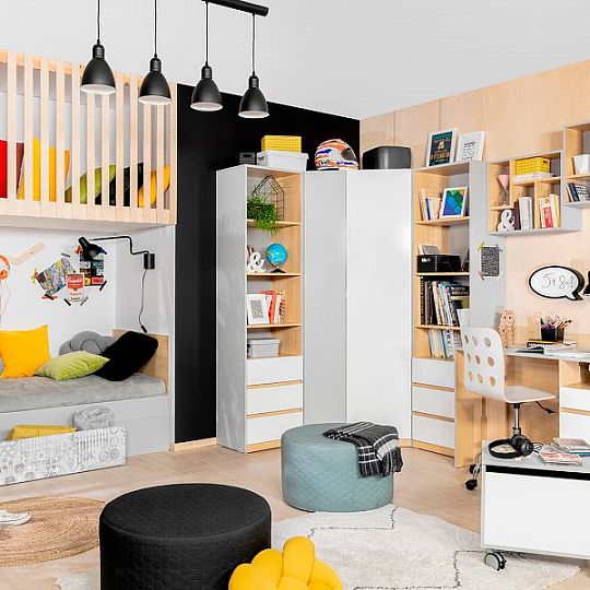 Nandu Komoda KOM2D1S, šedá/dub polský/bílý lesk