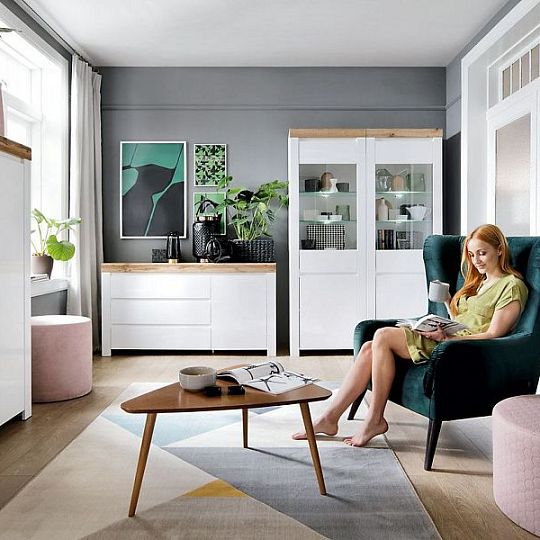 HOLTEN Skříň SZF3D2S, dub wotan/bílý lesk