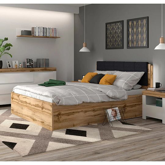 TETRIX postel 140 cm + rošt a úložný prostor, dub wotan