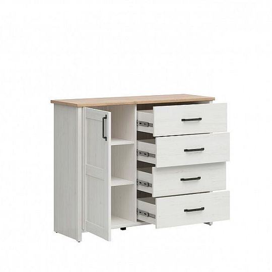 Loksa komoda KOM1D4S, borovice bílá anderson