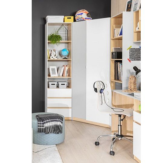 NANDU šatní skříň SZFN2D, šedá/dub polský/bílý lesk/bílý lesk