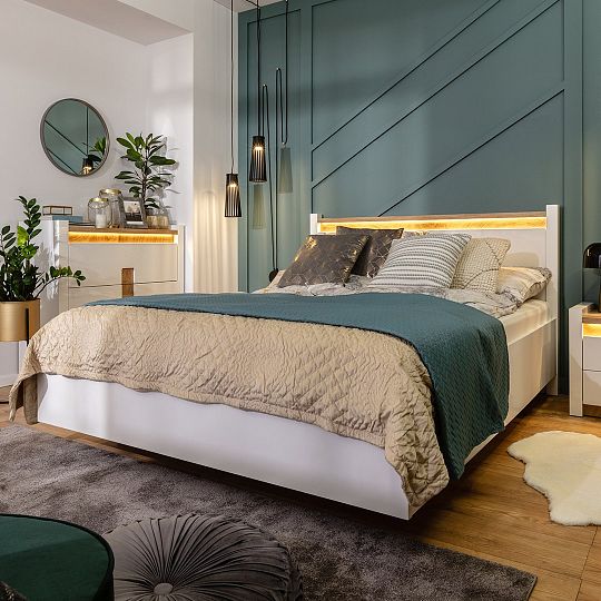 ALAMEDA postel 160 cm + rošt, bílý lesk/dub westminster