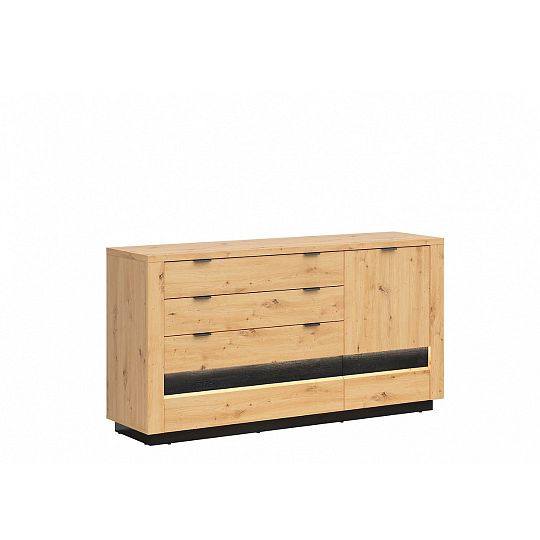 OSTIA komoda KOM1D4S, dub artisan/černý lesk