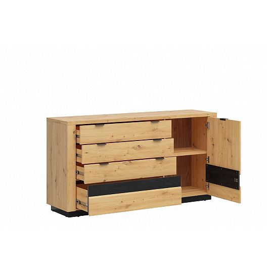 OSTIA komoda KOM1D4S, dub artisan/černý lesk