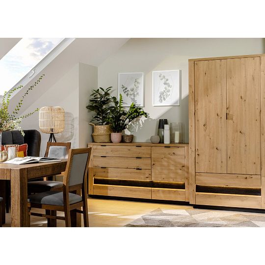 OSTIA komoda KOM1D4S, dub artisan/černý lesk