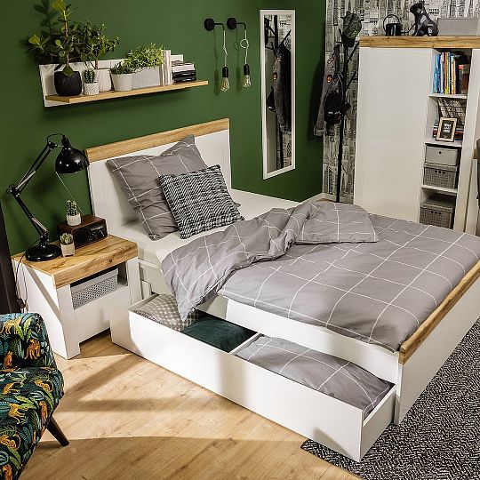 HOLTEN postel 120 cm, bílá/dub woltan