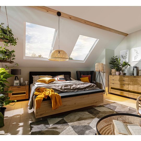 OSTIA noční stolek KOM2S, dub artisan/černý lesk