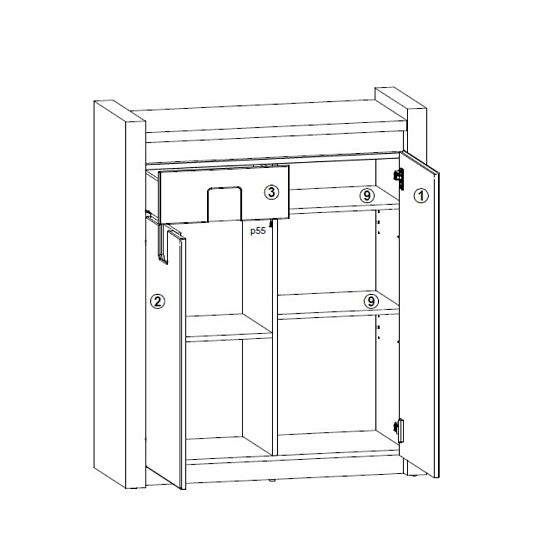 ALAMEDA komoda KOM2D1S, bílý lesk/dub westminster