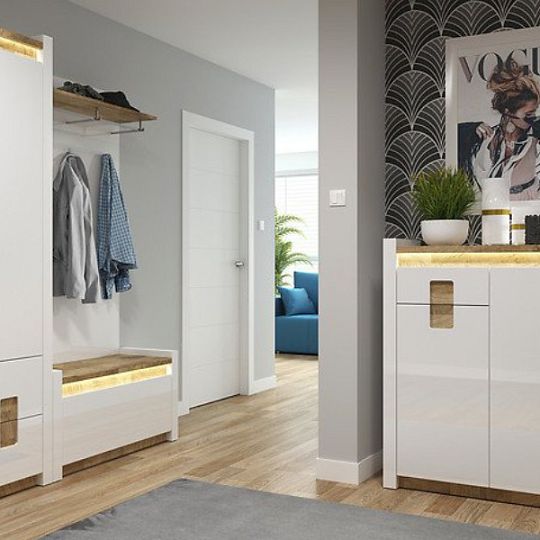 ALAMEDA skříň REG2D2S, bílý lesk/dub westminster