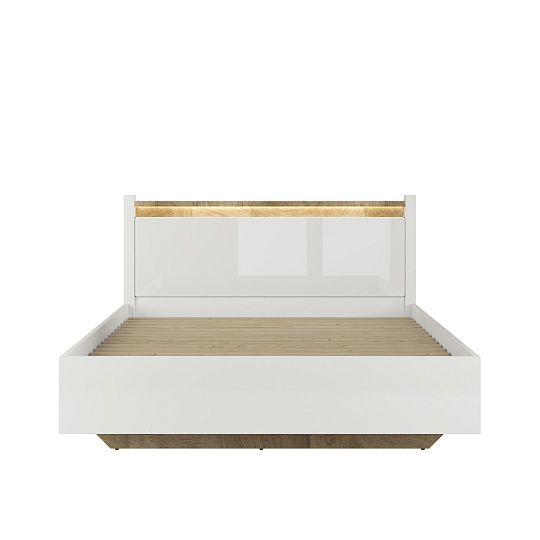 ALAMEDA postel 140 cm, úložný prostor a rošt, bílý lesk/dub westminster