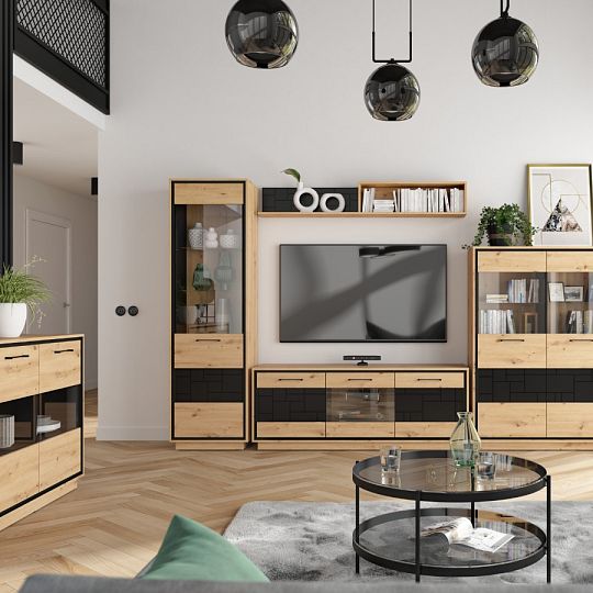 PONT komoda KOM3D, dub artisan/černý mat