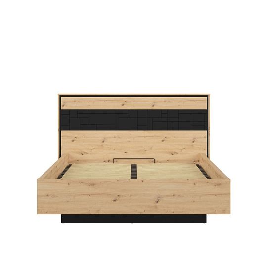 PONT postel 160 cm, úložný prostor a rošt, dub artisan/černý mat