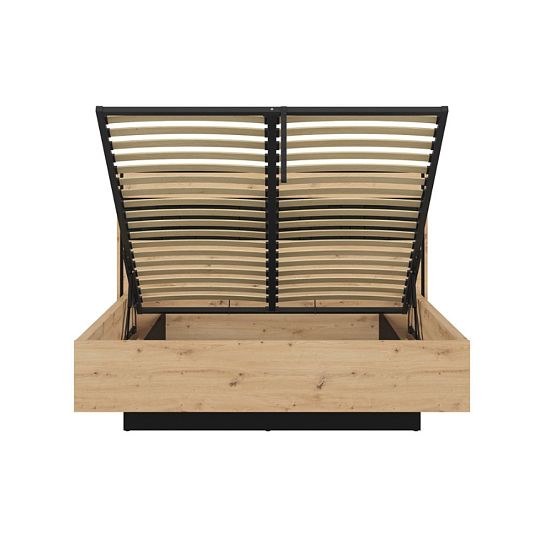 PONT postel 160 cm, úložný prostor a rošt, dub artisan/černý mat