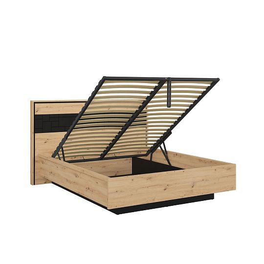 PONT postel 160 cm, úložný prostor a rošt, dub artisan/černý mat