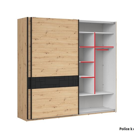 PONT šatní skříň SZF/240, dub artisan/černý mat