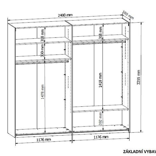 PONT šatní skříň SZF/240, dub artisan/černý mat