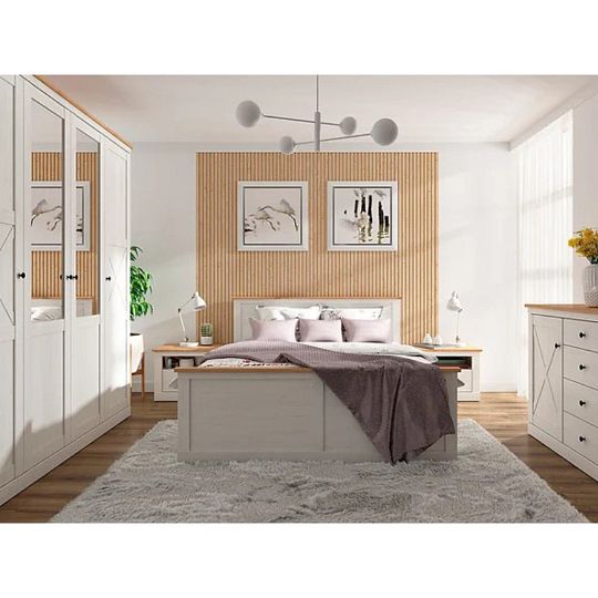 FRIJA postel 180 cm + rošt, borovice bílá andersen/dub artisan