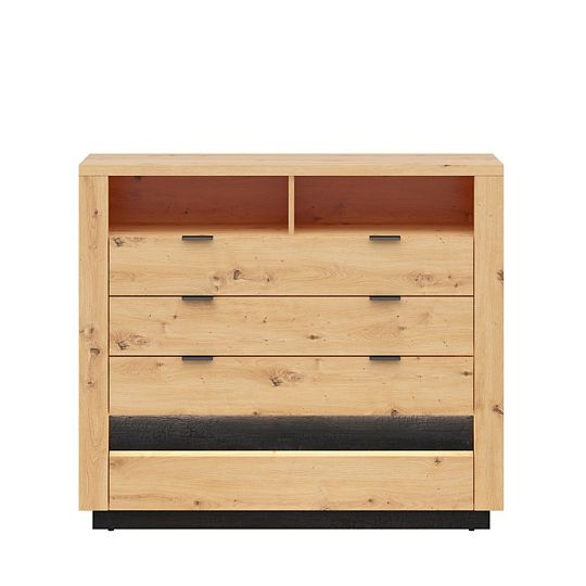 OSTIA komoda KOM4S, dub artisan/černý lesk
