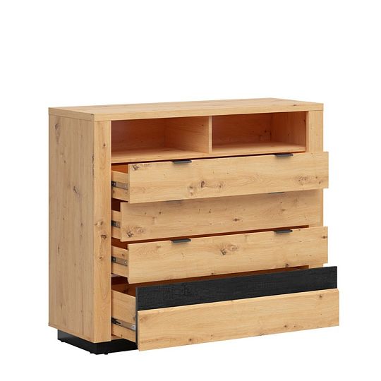 OSTIA komoda KOM4S, dub artisan/černý lesk