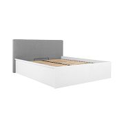 TETRIX postel s čalouněným čelem 140 cm, úložný prostor a rošt, bílý lesk/šedá