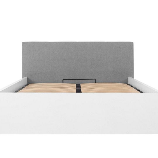 TETRIX postel s čalouněným čelem 140 cm, úložný prostor a rošt, bílý lesk/šedá