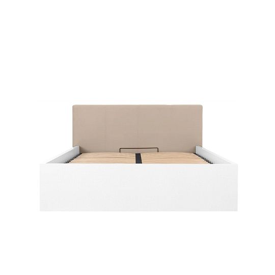 TETRIX postel s čalouněným čelem 160 cm, úložný prostor a rošt, bílý lesk/béžová