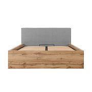 TETRIX postel s čalouněným čelem 160 cm, rošt a úložný prostor, dub wotan/šedá