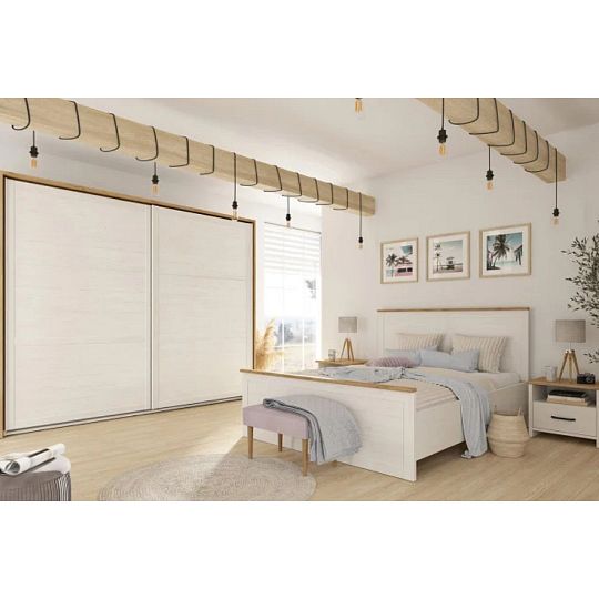 LOKSA postel 160 cm, bez roštu a matrace, borovice bílá anderson