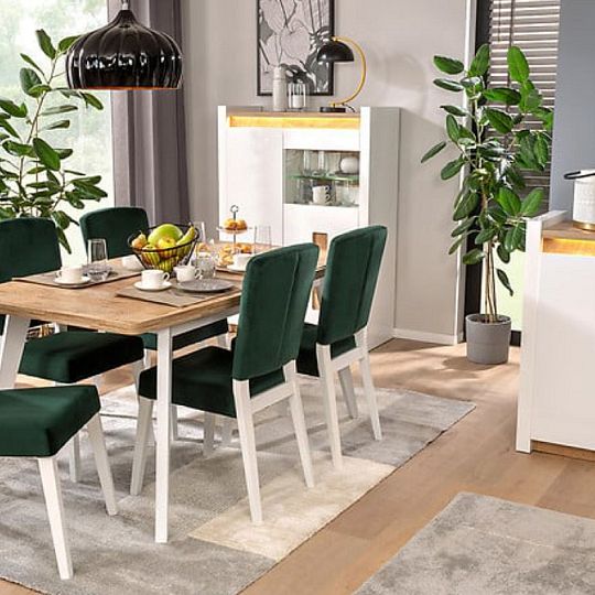 Jídelní židle, ALAMEDA, bílá teplá/zelená