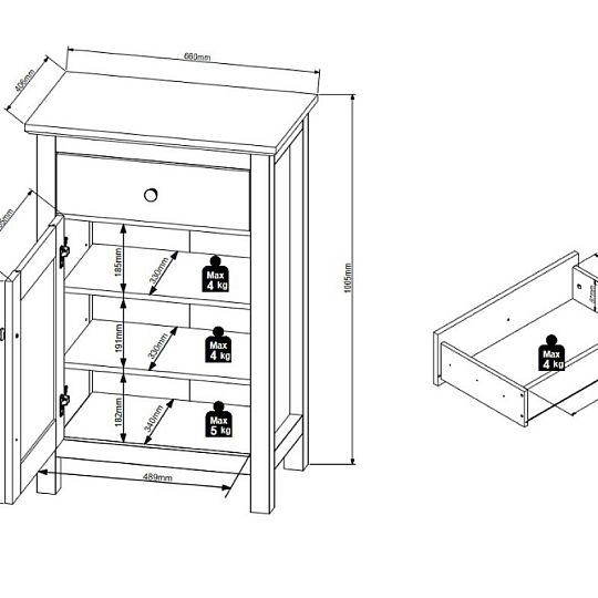 HESEN komoda KOM1D1S/10/7, modřín sibiu světlý/borovice larico
