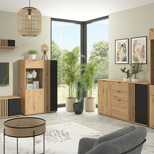 VABRES vitrína REG1D1W/90, dub artisan/černá